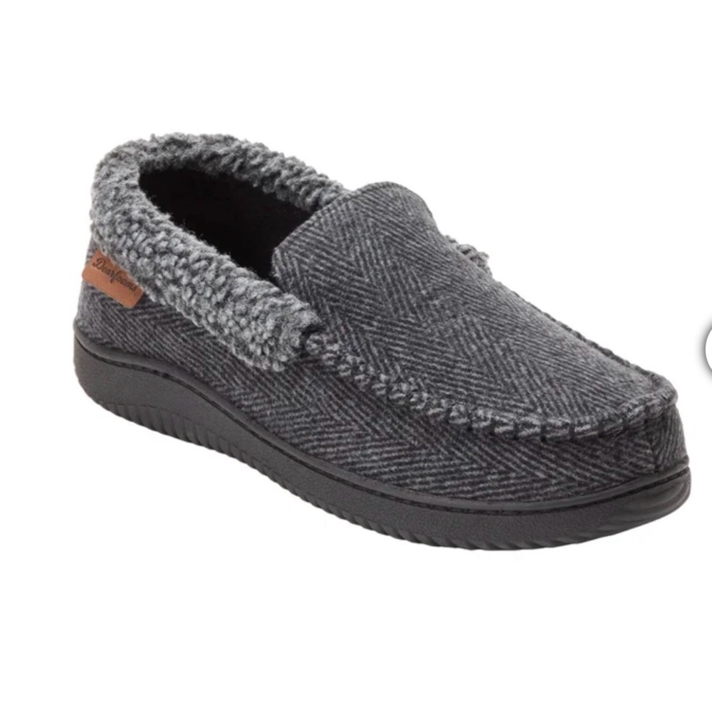 Dearfoam Men's Gray/Black Herringbone Moccasin Slippers